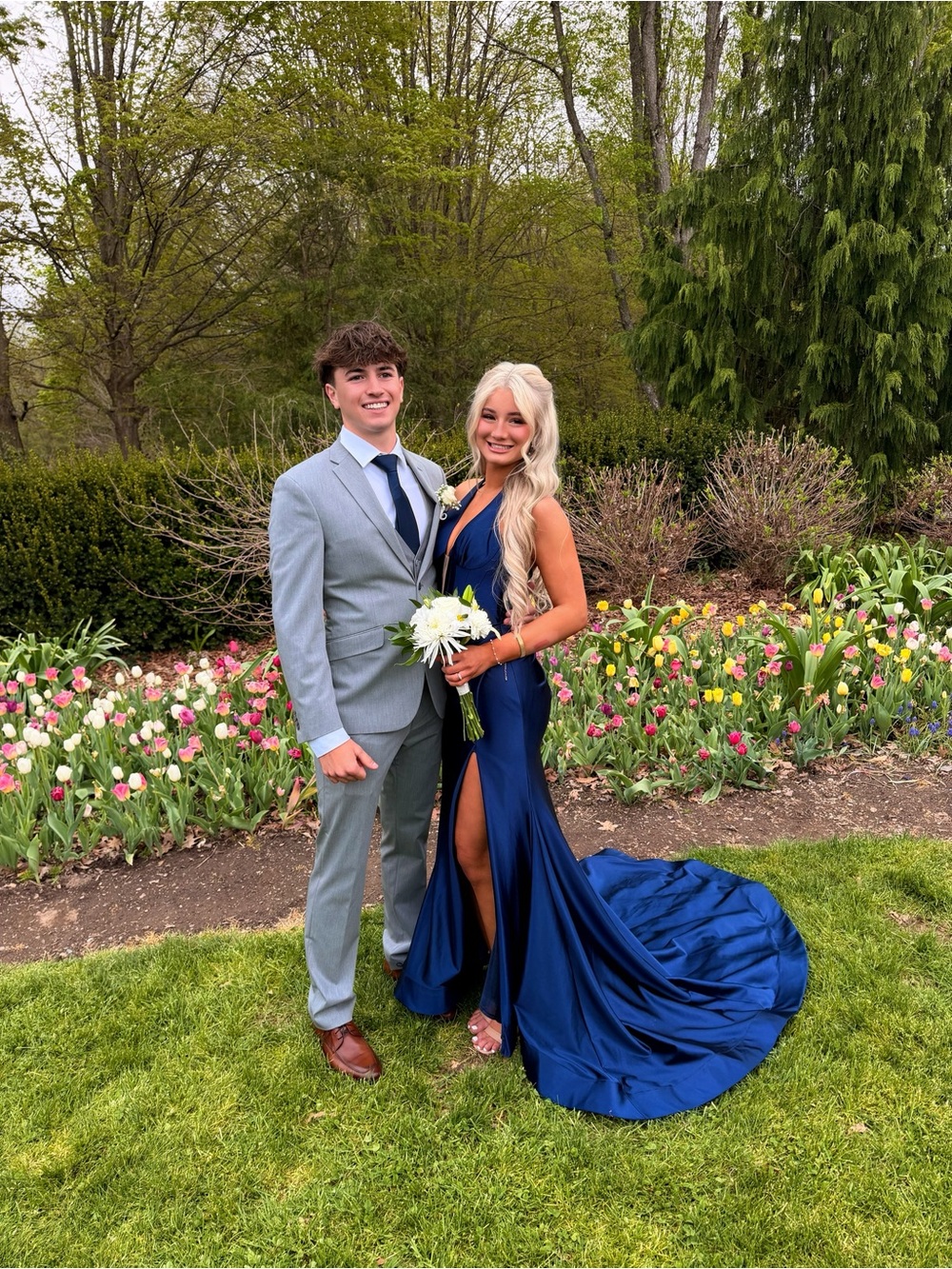 Sherri Hill Navy Formal Prom Gown with Thigh Slit